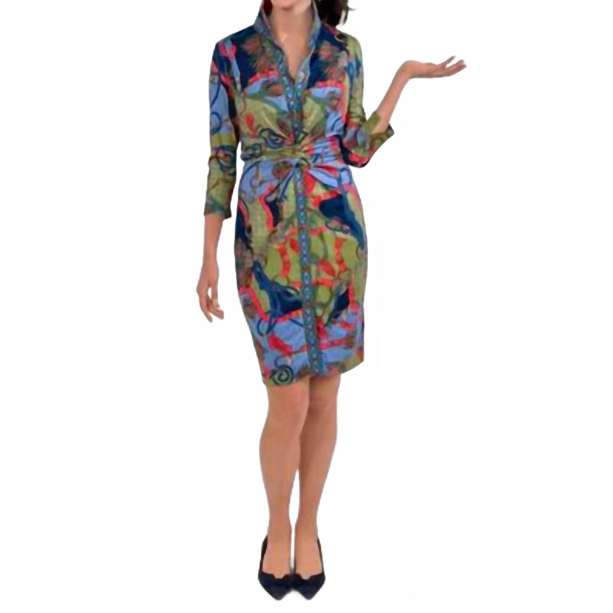 New Gretchen Scott Twist & Shout Ditto Print Dress In Olive, Navy, Periwinkle &